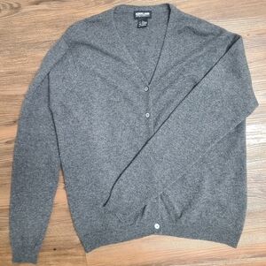 100% Cashmere 2ply V-neck Cardigan Button Up Sweater Kirkland Signature Gray